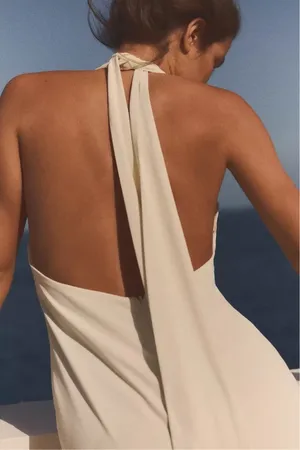 Zara dress maxi ecru ivory open back Evening holiday party wedding Gown thumbnail 11