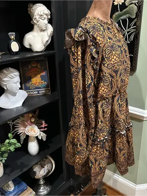Anthropologie A Loves A Damask Print Voile Ruffle Dress – Size XL thumbnail 10