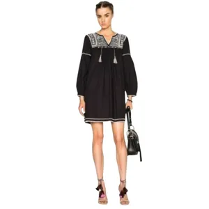 Ulla Johnson Boho Mira Black Pink Cotton Embroidered Tasseled Mini Dress Size 6 thumbnail 2