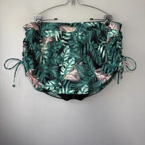 Cacique Swim Skirt Plus Size 24 Green Tropical Leaf Ruched Tankini Bottom Summer thumbnail 2