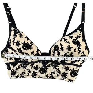 INC International Concepts Bralette‎ S Tan Black Velvet Floral Wirefree Coquette thumbnail 9