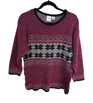 M.J. Carroll Medium‎ Red Sweater Women's Vintage Snowflake Fair Isle Knit thumbnail 1