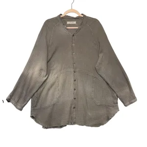 We The Free Free People Summer Daydream Button Down Top Gray Gauze Medium thumbnail 1