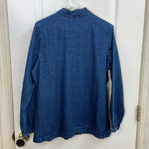 Vintage Country‎ Store blue denim cotton floral embroidered mock neck zip jacket thumbnail 5