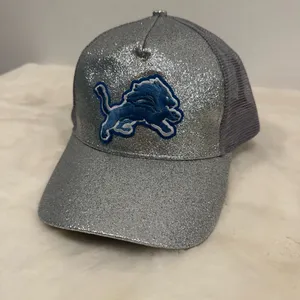 National Football League Detroit lions Silver Glitter baseball trucker hat Blue Lion mascot! thumbnail 8