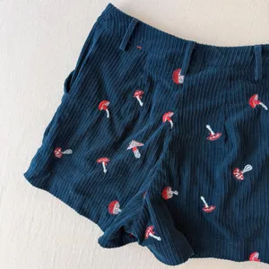 Unbranded Mushroom Embroidered Corduroy High Rise Shorts S 4-6 Blue thumbnail 5