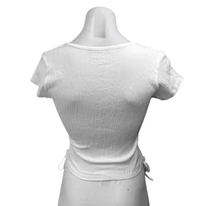 Brandy Melville White Crinked Faux Wrap Short Sleeve Ruched Crop Blouse Top Sz S thumbnail 2