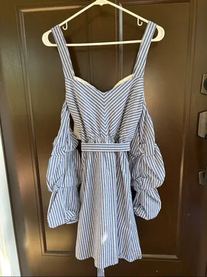NWT Alexia Admor Sweetheart Drop Sleeve Dress Blue White Stripe Size Small thumbnail 12