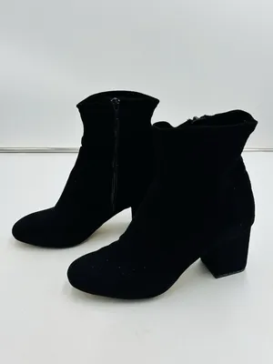Ann Taylor Loft Women's Black Suede Ankle Boot Size 8.5 Side Zip 3" Block Heel thumbnail 2