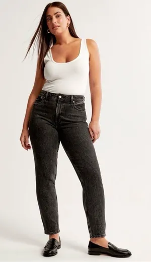Abercrombie & Fitch High-Rise the mom Slim Straight Jeans - Black Wash SZ:33/16S thumbnail 1