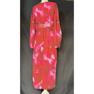 F&P Pink Floral‎ Midi Dress Women's Large NWT Long Sleeve V-Neck thumbnail 4