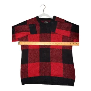Lucky Brand Red/Black Buffalo Plaid Wool Blend Sweater, Small thumbnail 5