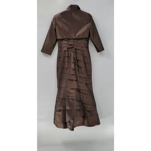 Rina di Montella Silk Jacket Dress 2 Pc 10 Brown Trumpet Tiered Mother of Bride thumbnail 3