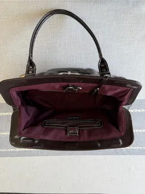 NWT Y2K Franco Sarto Glossy Patent Shoulder Bag in Chocolate Dark Brown Large thumbnail 9