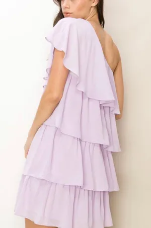 Purple One Shoulder Ruffle Dress thumbnail 4