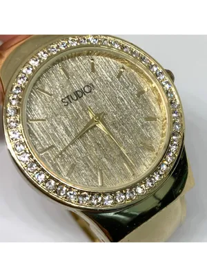 Studio women’s watch gold tone dial cuff bracelet size 7” quartz 38mm running thumbnail 2