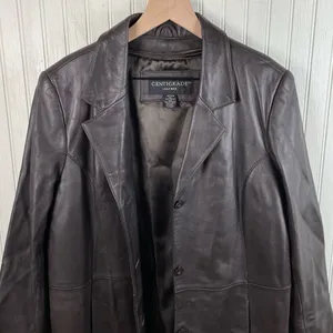 Vintage 90s Y2K Centigrade Leather Trench Coat Womens Size Medium Zip Out Lining thumbnail 5