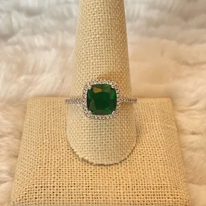 925 Sterling Silver Green CZ Halo Ring Size 10.75 Cushion Cut Emerald Green thumbnail 7