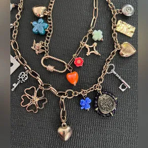 Free People 🍀Gold Charm Necklace with Multicolor Accents thumbnail 6