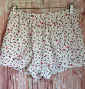 Cha Cha White Daphne Pink Ditsy Floral Print Stretch Lounge Shorts Size M thumbnail 1