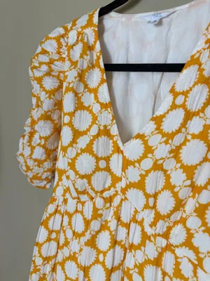 Time and Tru Women's Cotton Tiered Midi Dress in yellow and white Size XS 0-2 thumbnail 3