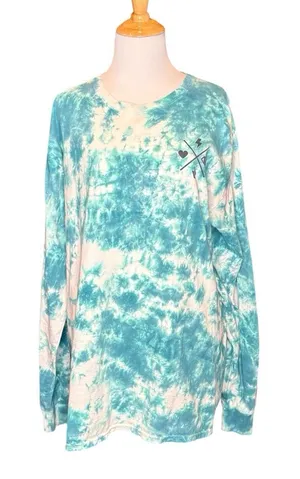 Flirttude Active Green White Long Sleeve Tee Tshirt 100% Cotton Tie Dye Shirt L thumbnail 1