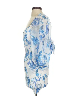 Hello Molly Calendar Girl Blue Floral Shirred Mini Dress Size Small Coquette thumbnail 5