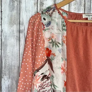 Umgee Orange Mixed Print Floral & Polka Dot Dolman Blouse •Small thumbnail 2
