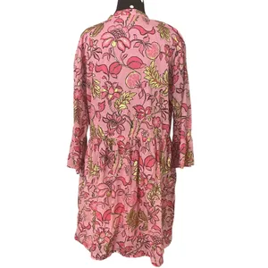 Jude Connally Faith Dress LG Pink Gold Floral Cotton Voile Babydoll Boho Resort thumbnail 2