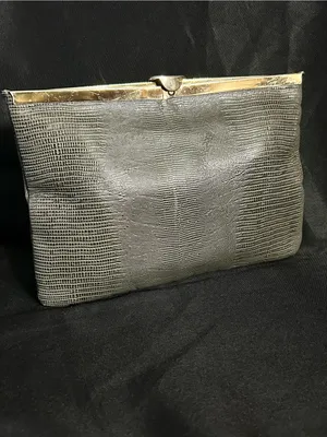 Vintage Textured Grey Clutch with Gold Frame thumbnail 2