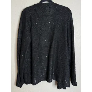 Anne Klein Womens XL Cardigan Black Sequin Open Front Draped Knit Sweater Event thumbnail 2