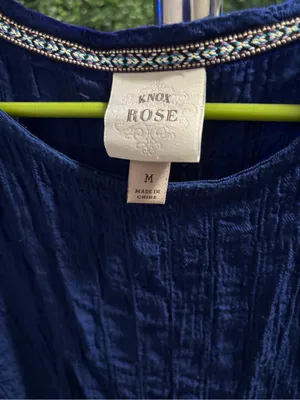 Knox Rose Women's Navy Blue Crinkle Short-Sleeve Tiered Dress thumbnail 2