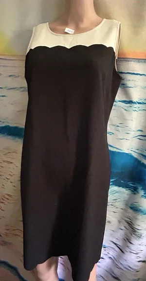 Loft Women’s Sleeveless Black Shift Dress Cream Scalloped Yoke Sz 8 NWT thumbnail 1
