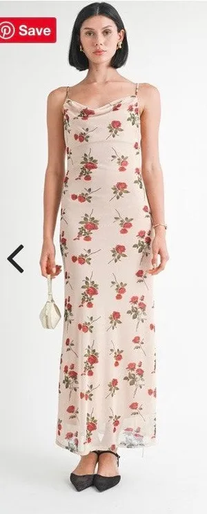 Stitch & Feather Womens Sz Small Maxi Dress Roses Low Back Romantic Feminine thumbnail 1