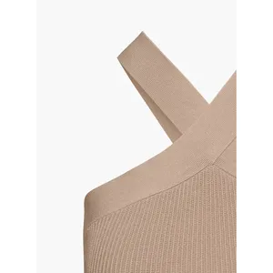 Aritzia Babaton Sculpt Beige Ribbed Knit Criss Cross Sleeveless Crop Tank Top XS thumbnail 10