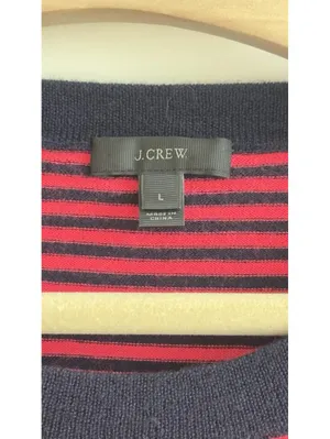 J.Crew 100% Merino Wool Striped Sweater Pink Navy Crewneck Women’s L thumbnail 2