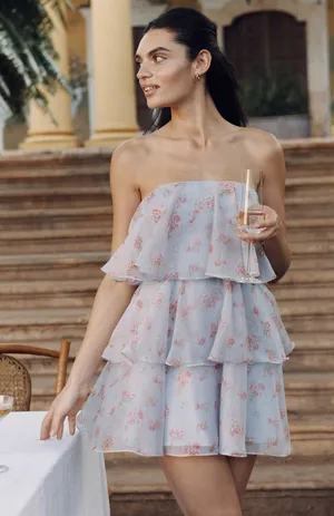 Abercrombie & Fitch Organza Floral Tiered Strapless Mini Dress Size Small NWT thumbnail 1
