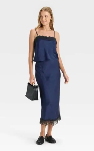Target Navy slip midi with black lace detail! never worn thumbnail 1