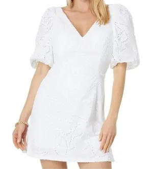 Lilly Pulitzer Women’s Size 14 White Celestina V-Neck Eyelet Mini Dress Romper thumbnail 1