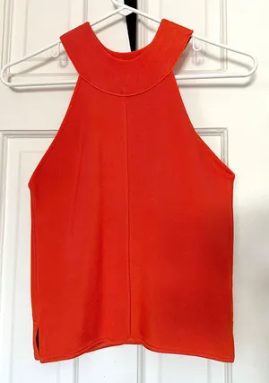 Orange Halter Neck Knit Top thumbnail 1