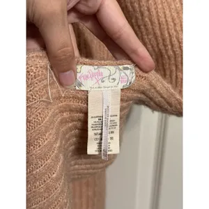 Free People Chunky Ribbed Fringe Scarf Pink Rose Oversized Knit Boho Cozy Winter thumbnail 5