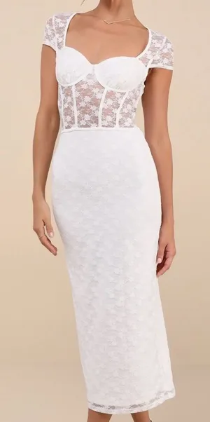 Lulu's White Sheath Midi Dress Sweetheart Neckline thumbnail 1