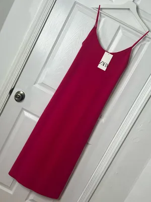 Zara Fuchsia Slip Maxi Dress Minimalist Barbiecore Summer Vacation Size S thumbnail 2
