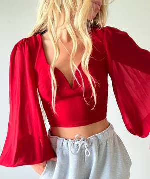 Hello Molly Red Top Crop thumbnail 1