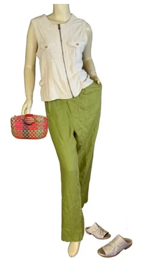 Veiled Nyc Olive Green Pleated Linen Straight Leg Trousers (Xxl) thumbnail 1