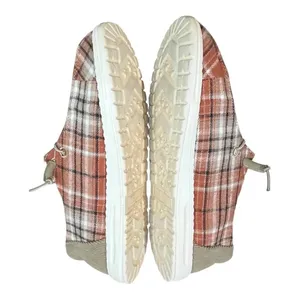 True Craft Plaid Slip On Loafers‎ Womens 7.5M Orange Brown Corduroy Comfortable Fall thumbnail 9