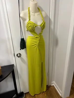 Chartreuse green strappy maxi dress thumbnail 5