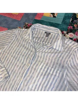 Aerie Freyed Hem Woman’s S Blue and White Striped Button-Up Shirt thumbnail 2
