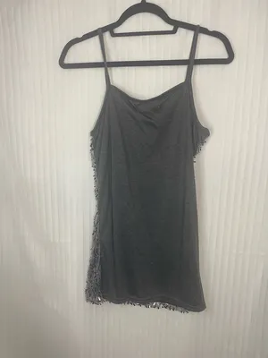Sparkling Dark Gray Sequin Spaghetti Strap Tank Black Size L thumbnail 6