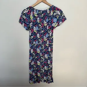 Talbots NWT Floral Short Sleeve Midi Dress Blue Pink Lightweight Summer Dress XS thumbnail 5